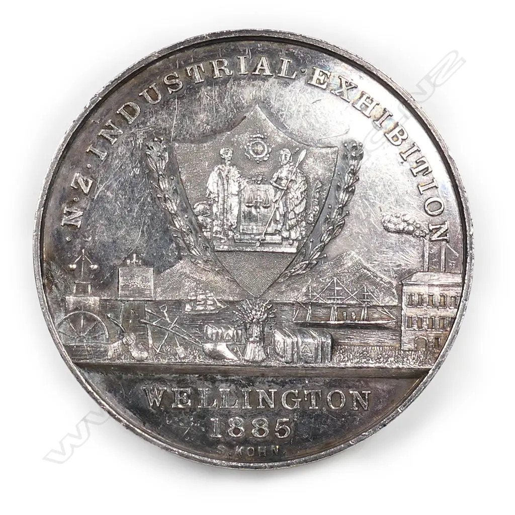 New Zealand Industrial Exhibition of Wellington silver medal awarded to Ernst Rawson in 1885, Image 1++